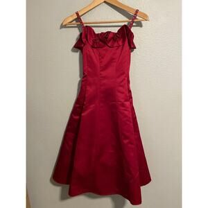 Biscotti Dress Girls 14 Red Satin Rosette Party Holiday Fit Flare Formal Y2K